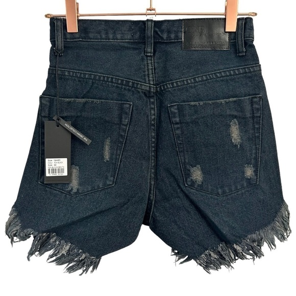 ONE Teaspoon Fox Black High Waist Bonita Distressed Denim Shorts Size 22 New - Picture 5 of 11